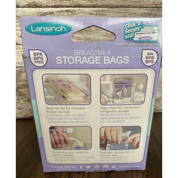 Lansinoh Pre-Sterilized Breastmilk Storage Bags Click Secure Seal BPA Free 100Ct - Picture 5 of 6